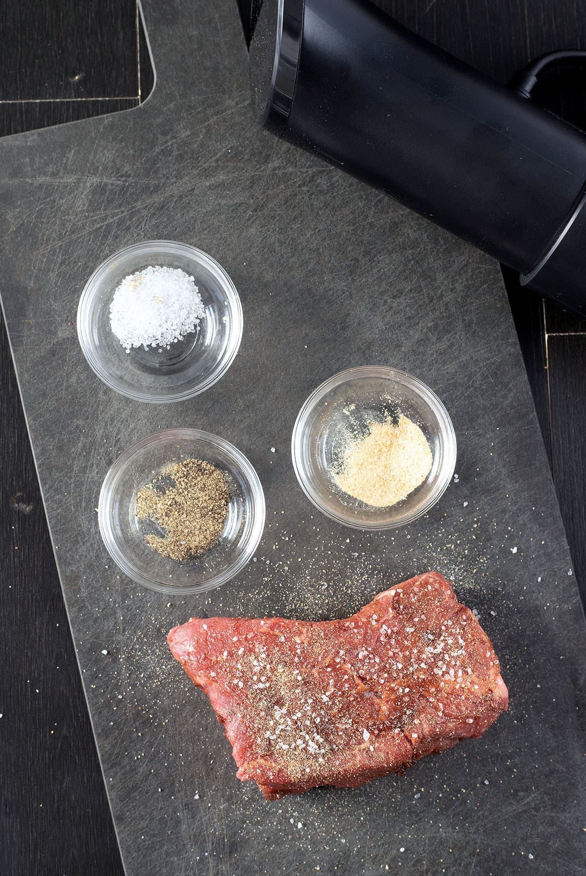 Sous Vide Sirloin Filet (+ Secret Ingredient) 2 Steak covered with spices.