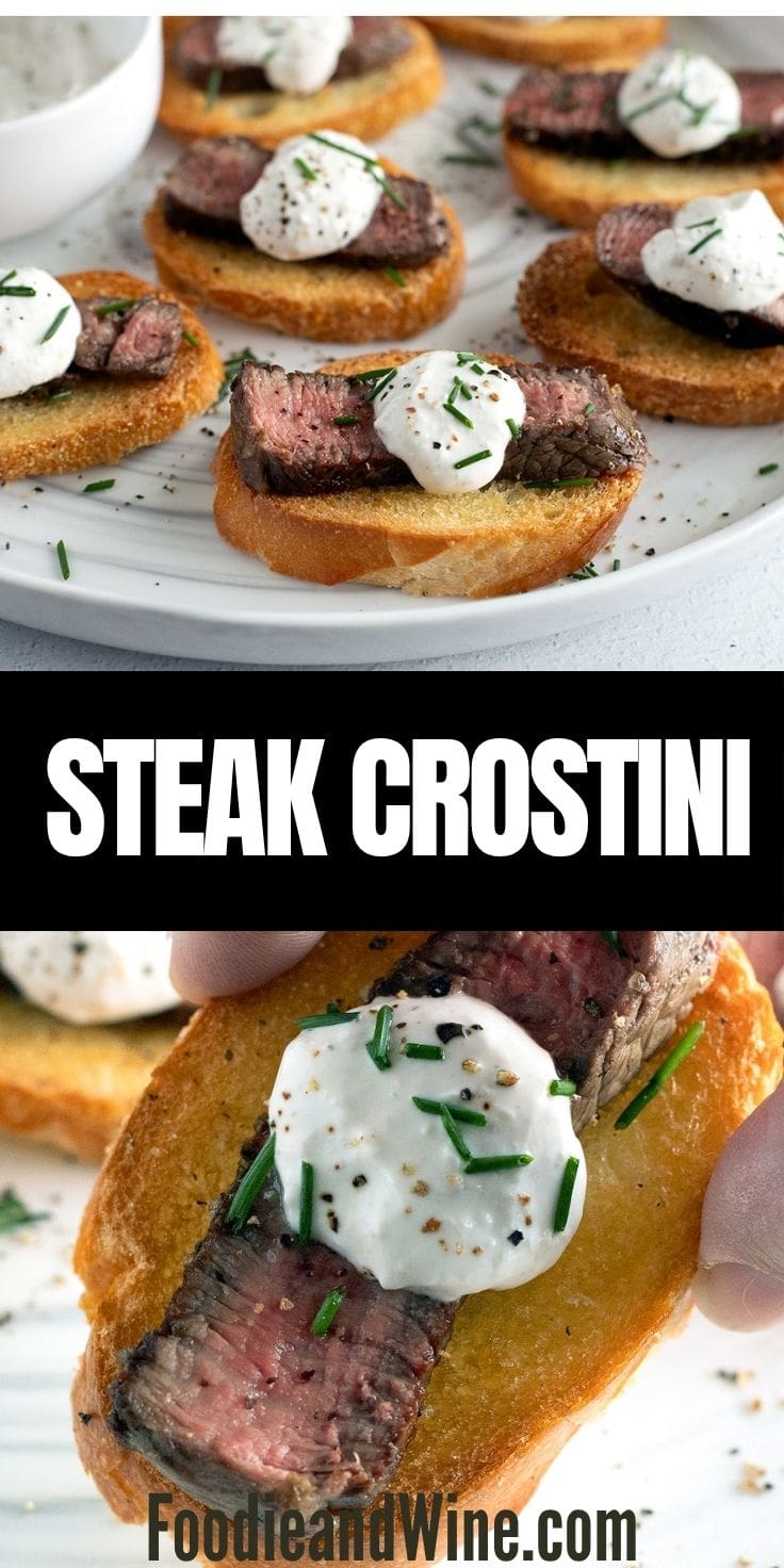 Pinterest graphic for steak crostini.