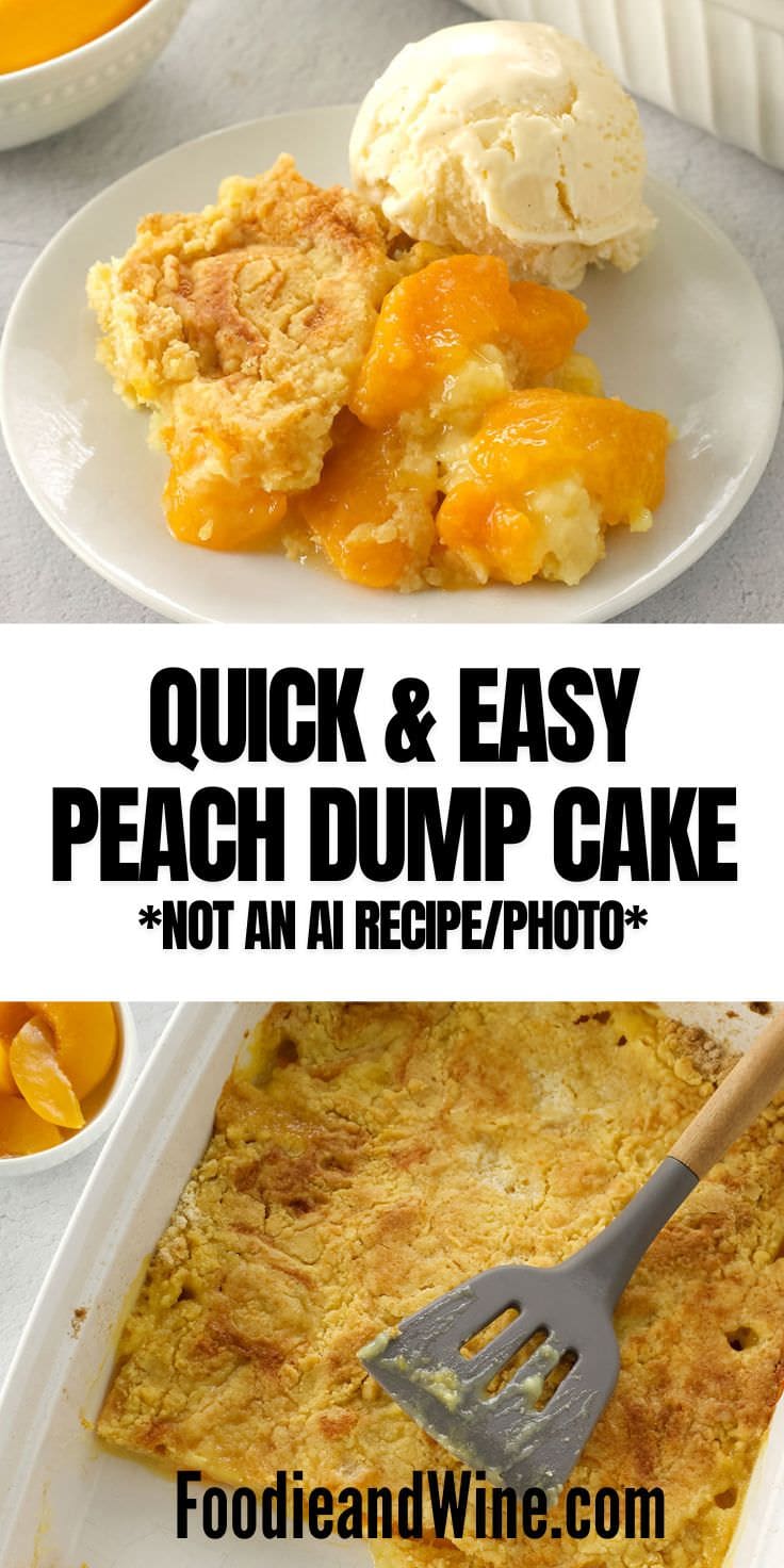 Pinterest graphic for peach dump cake recipe.